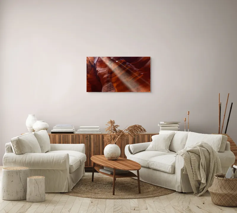 Tablou Canvas, "Raze de lumină în canionul roșu", Fascinant, Roci, Lumini, Umbre, Texturi, Calcar, Culoare, Contrast., 90 x 50 cm – poza 4