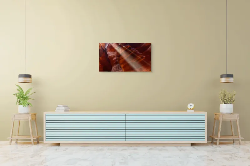 Tablou Canvas, "Raze de lumină în canionul roșu", Fascinant, Roci, Lumini, Umbre, Texturi, Calcar, Culoare, Contrast., 90 x 50 cm – poza 5