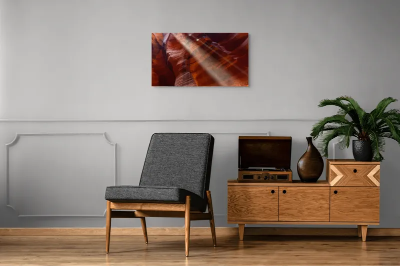 Tablou Canvas, "Raze de lumină în canionul roșu", Fascinant, Roci, Lumini, Umbre, Texturi, Calcar, Culoare, Contrast., 90 x 50 cm – poza 6
