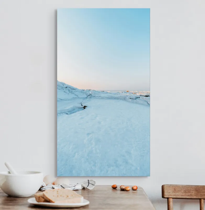 Tablou Canvas, "Visul înghețat al orizontului polar", Zăpadă, Gheață, Orizont, Liniște, Lumina, Cer, Alb, Reculegere, Îngheț, 50 x 90 cm – poza 3