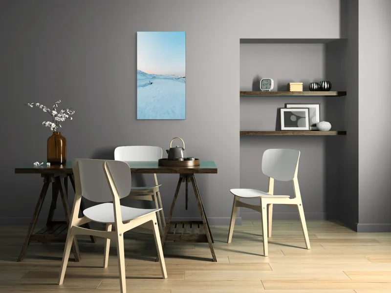 Tablou Canvas, "Visul înghețat al orizontului polar", Zăpadă, Gheață, Orizont, Liniște, Lumina, Cer, Alb, Reculegere, Îngheț, 50 x 90 cm – poza 4