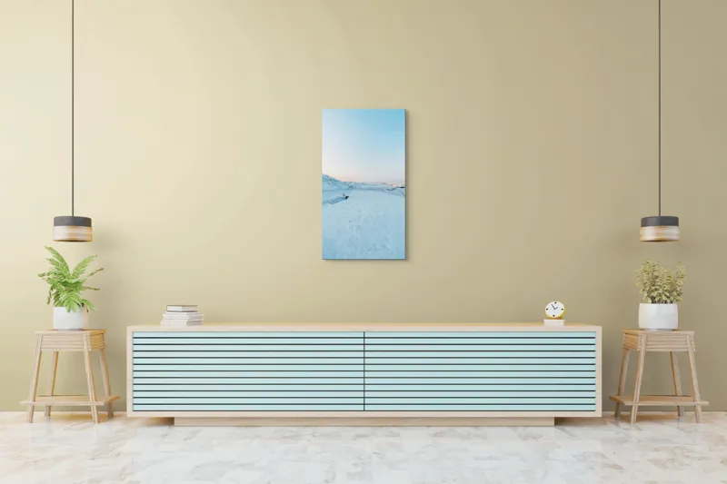 Tablou Canvas, "Visul înghețat al orizontului polar", Zăpadă, Gheață, Orizont, Liniște, Lumina, Cer, Alb, Reculegere, Îngheț, 50 x 90 cm – poza 6