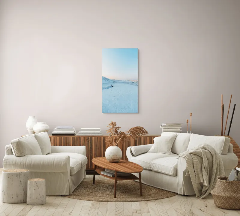 Tablou Canvas, "Visul înghețat al orizontului polar", Zăpadă, Gheață, Orizont, Liniște, Lumina, Cer, Alb, Reculegere, Îngheț, 50 x 90 cm – poza 7