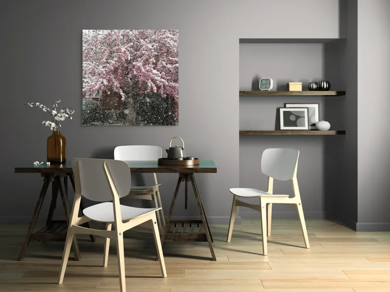 Tablou Canvas, "Primăvară învelită în zăpadă albă", Zăpadă, Flori, Copac, Primăvară, Contraste, Natură, Frumusețe, Delicatețe, Vreme, Schimbare, 100 x 100 cm – poza 6