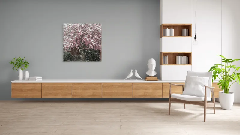 Tablou Canvas, "Primăvară învelită în zăpadă albă", Zăpadă, Flori, Copac, Primăvară, Contraste, Natură, Frumusețe, Delicatețe, Vreme, Schimbare, 100 x 100 cm – poza 8