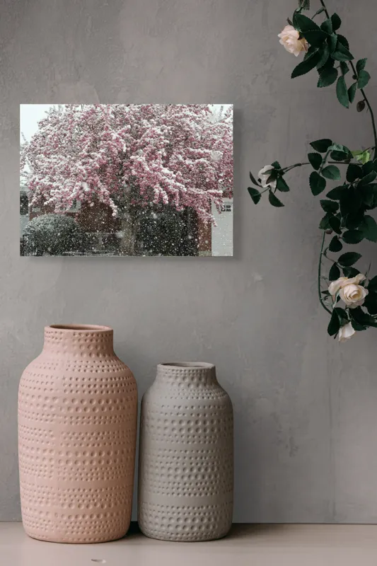 Tablou Canvas, "Primăvară învelită în zăpadă albă", Zăpadă, Flori, Copac, Primăvară, Contraste, Natură, Frumusețe, Delicatețe, Vreme, Schimbare, 54 x 39 cm – poza 8