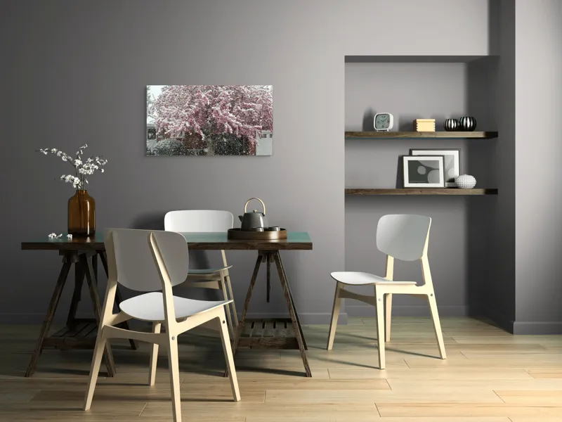 Tablou Canvas, "Primăvară învelită în zăpadă albă", Zăpadă, Flori, Copac, Primăvară, Contraste, Natură, Frumusețe, Delicatețe, Vreme, Schimbare, 90 x 50 cm – poza 3