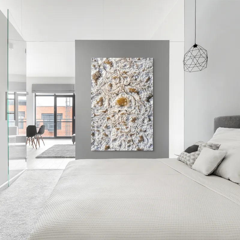 Tablou Canvas, "Minunățiile iernii în detaliu fragil", Cristale, Textură, Albul, Geometrie, Mineral., 100 x 150 cm – poza 5