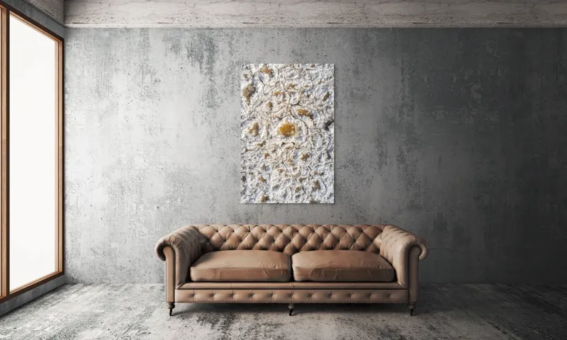 Tablou Canvas, "Minunățiile iernii în detaliu fragil", Cristale, Textură, Albul, Geometrie, Mineral., 100 x 150 cm – poza 6