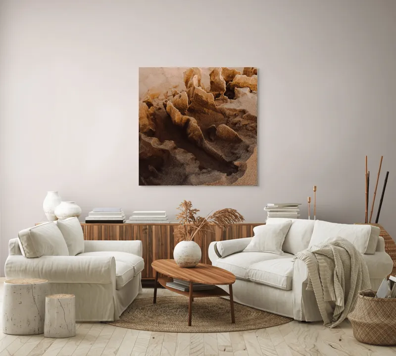Tablou Canvas, "Eroziuni ale nisipului în deșertul etern", Textură, Nisip, Forme, Eroziune, Natură, Abstract., 100 x 100 cm – poza 3