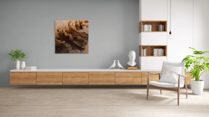 Tablou Canvas, "Eroziuni ale nisipului în deșertul etern", Textură, Nisip, Forme, Eroziune, Natură, Abstract., 100 x 100 cm – poza 8