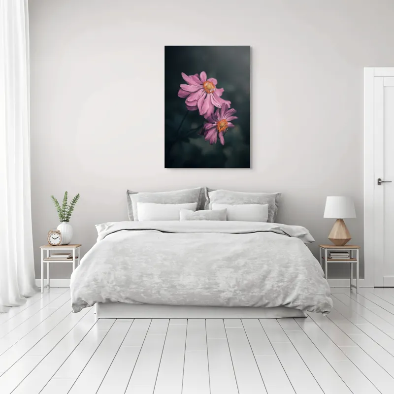 Tablou Canvas, "Petale dansând sub lumina lunii", Floare, Petale, Roz, Delicat, Natural, Frumusețe, Lumină, Contrast, Natură, Eleganță, 70 x 100 cm – poza 3