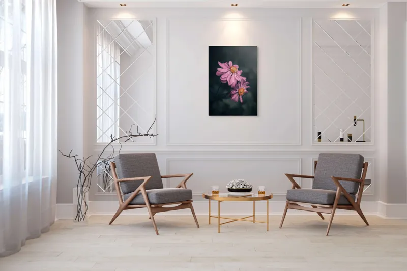 Tablou Canvas, "Petale dansând sub lumina lunii", Floare, Petale, Roz, Delicat, Natural, Frumusețe, Lumină, Contrast, Natură, Eleganță, 70 x 100 cm – poza 8
