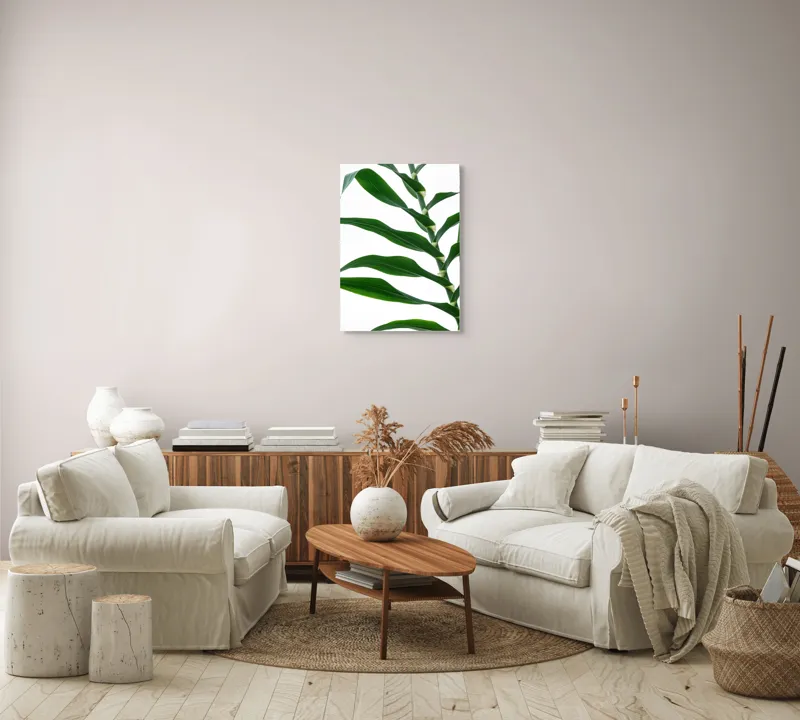 Tablou Canvas, "Frunze de trestie unduitoare în vânt", Frunze, Verde, Linie, Elegant, Contrast, Delicat, Natură, Simplitate, 50 x 70 cm – poza 4
