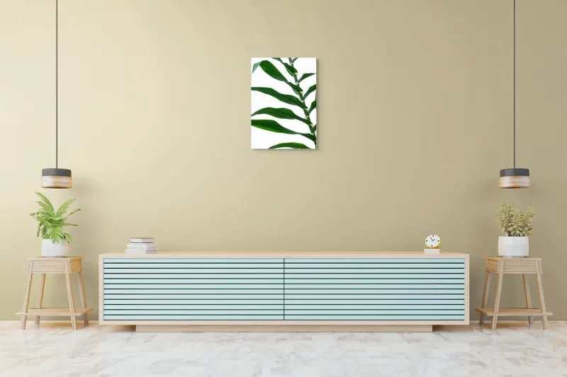 Tablou Canvas, "Frunze de trestie unduitoare în vânt", Frunze, Verde, Linie, Elegant, Contrast, Delicat, Natură, Simplitate, 50 x 70 cm – poza 6