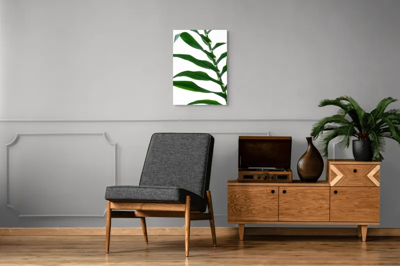 Tablou Canvas, "Frunze de trestie unduitoare în vânt", Frunze, Verde, Linie, Elegant, Contrast, Delicat, Natură, Simplitate, 50 x 70 cm – poza 8