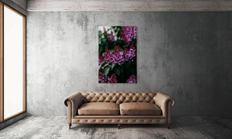 Tablou Canvas, "Flori de liliac în grădina de primăvară", Flori, Mov, Frunze, Verde, Natură, Primăvară, Parfum, Delicatețe, 100 x 150 cm – poza 6