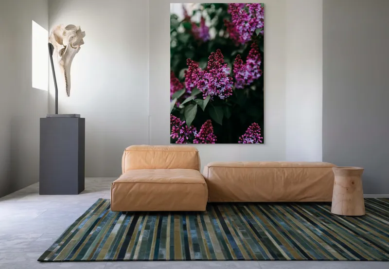 Tablou Canvas, "Flori de liliac în grădina de primăvară", Flori, Mov, Frunze, Verde, Natură, Primăvară, Parfum, Delicatețe, 100 x 150 cm – poza 7