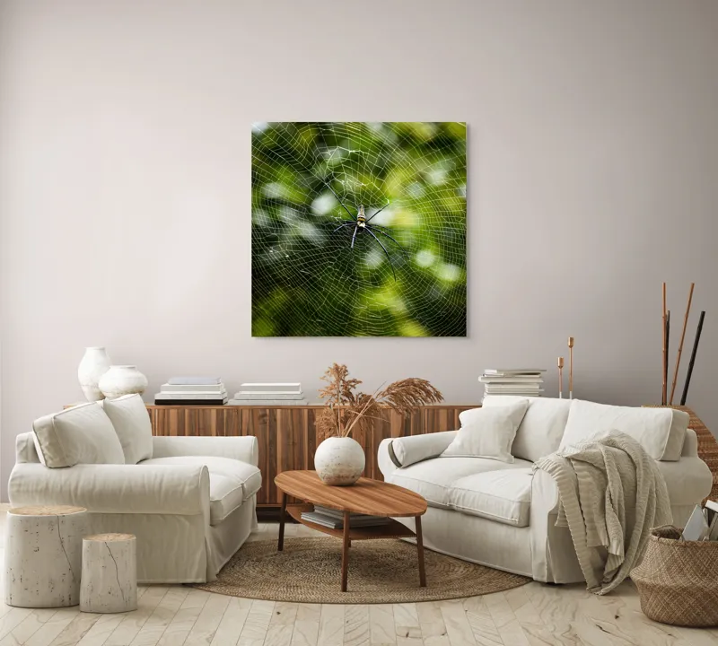 Tablou Canvas, "Păianjenul stăpân peste pânză", Pânză, Fină, Simetrie, Natură, Armonie, Echilibru, Radial, Capcana, Fragilitate, Artă, 100 x 100 cm – poza 3
