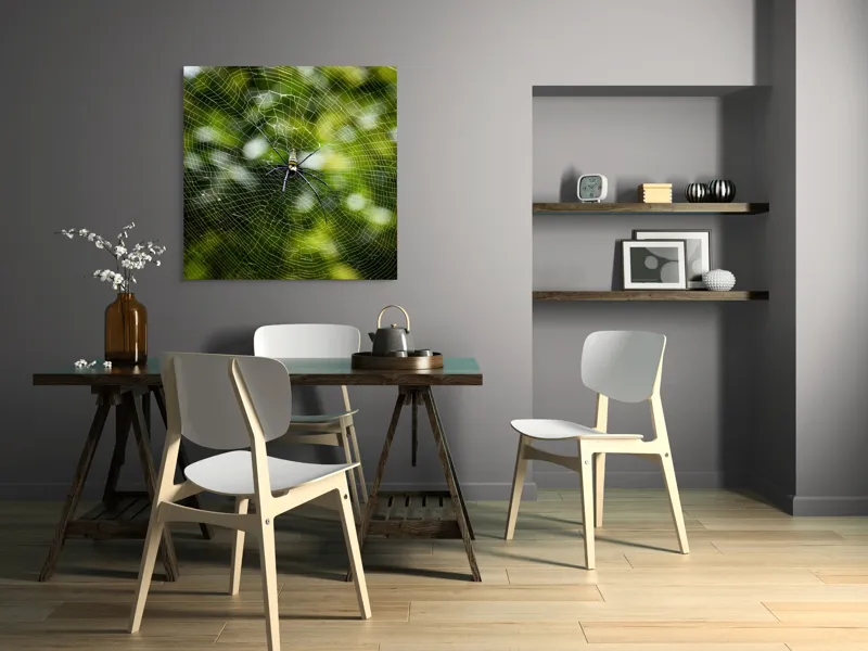 Tablou Canvas, "Păianjenul stăpân peste pânză", Pânză, Fină, Simetrie, Natură, Armonie, Echilibru, Radial, Capcana, Fragilitate, Artă, 100 x 100 cm – poza 6
