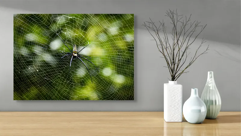 Tablou Canvas, "Păianjenul stăpân peste pânză", Pânză, Fină, Simetrie, Natură, Armonie, Echilibru, Radial, Capcana, Fragilitate, Artă, 70 x 50 cm – poza 3