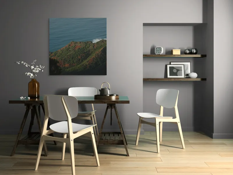 Tablou Canvas, "Colț de paradis însorit oceanic", Ocean, Stânci, Vegetație, Apus, Liniște, 100 x 100 cm – poza 6