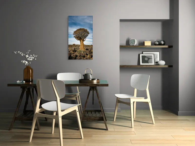 Tablou Canvas, "Arborele singuratic din deșertul arid", Copac, Deșert, Cer, Pietre, Vegetație, 50 x 90 cm – poza 4