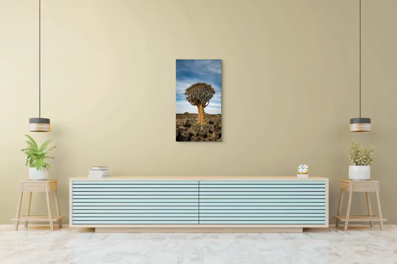 Tablou Canvas, "Arborele singuratic din deșertul arid", Copac, Deșert, Cer, Pietre, Vegetație, 50 x 90 cm – poza 6