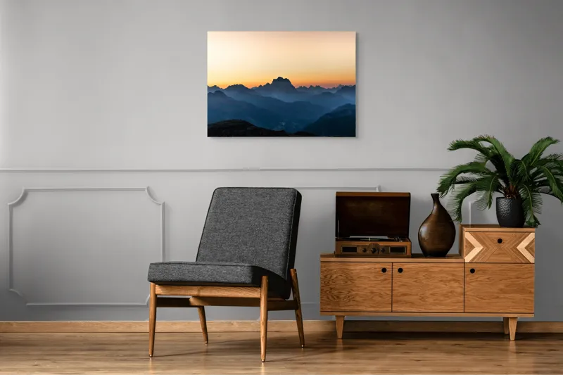 Tablou Canvas, "Munți în lumina răsăritului blând", Apus, Munți, Siluete, Cer, Lumină, Umbre, Peisaj, Natură, 100 x 70 cm – poza 8