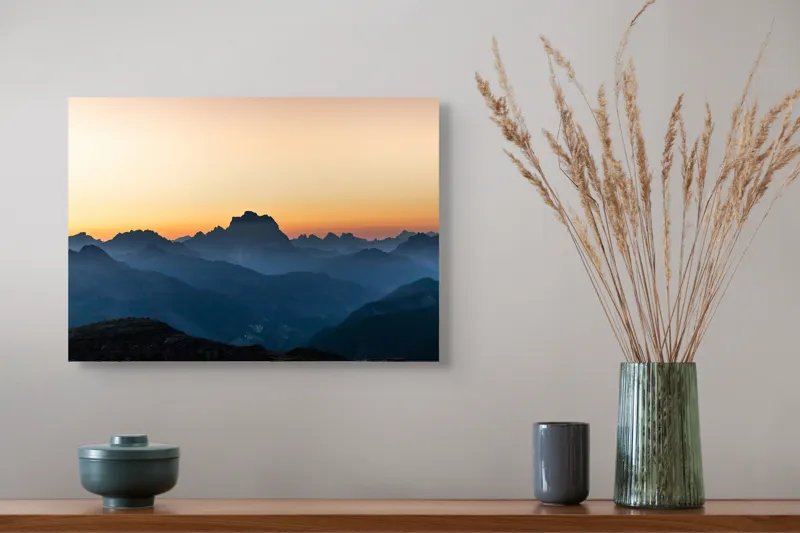 Tablou Canvas, "Munți în lumina răsăritului blând", Apus, Munți, Siluete, Cer, Lumină, Umbre, Peisaj, Natură, 54 x 39 cm – poza 4