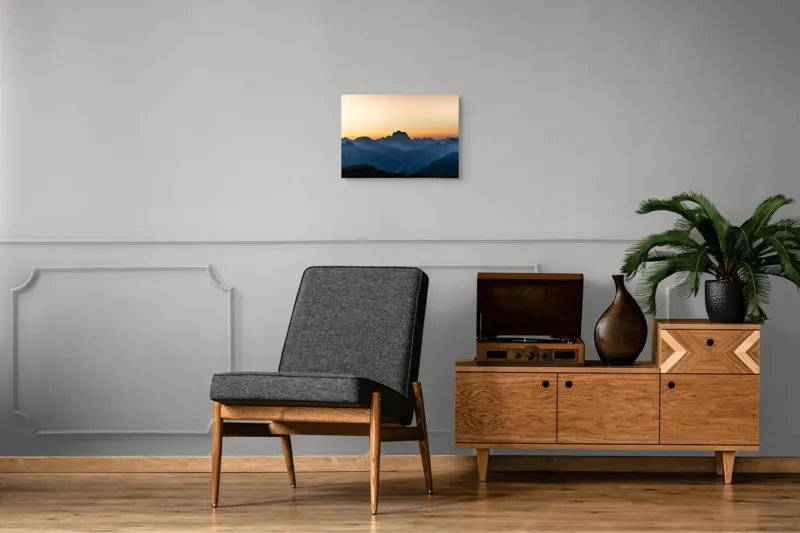 Tablou Canvas, "Munți în lumina răsăritului blând", Apus, Munți, Siluete, Cer, Lumină, Umbre, Peisaj, Natură, 54 x 39 cm – poza 7