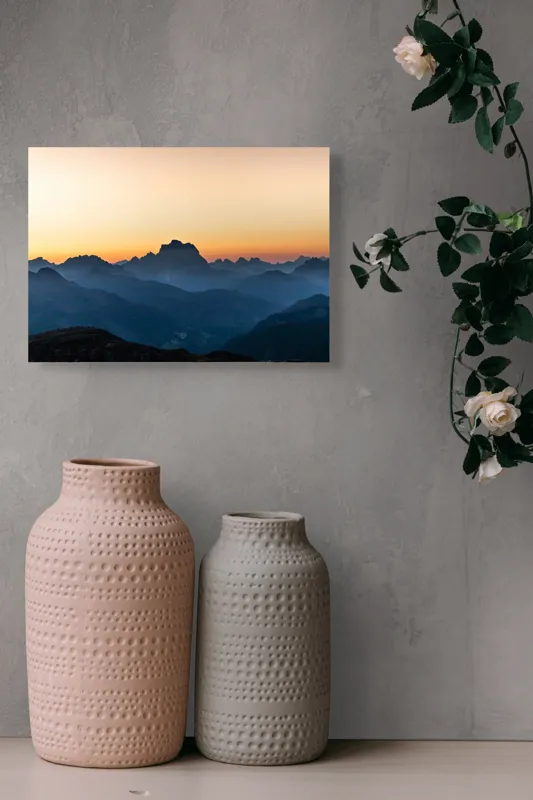 Tablou Canvas, "Munți în lumina răsăritului blând", Apus, Munți, Siluete, Cer, Lumină, Umbre, Peisaj, Natură, 54 x 39 cm – poza 8