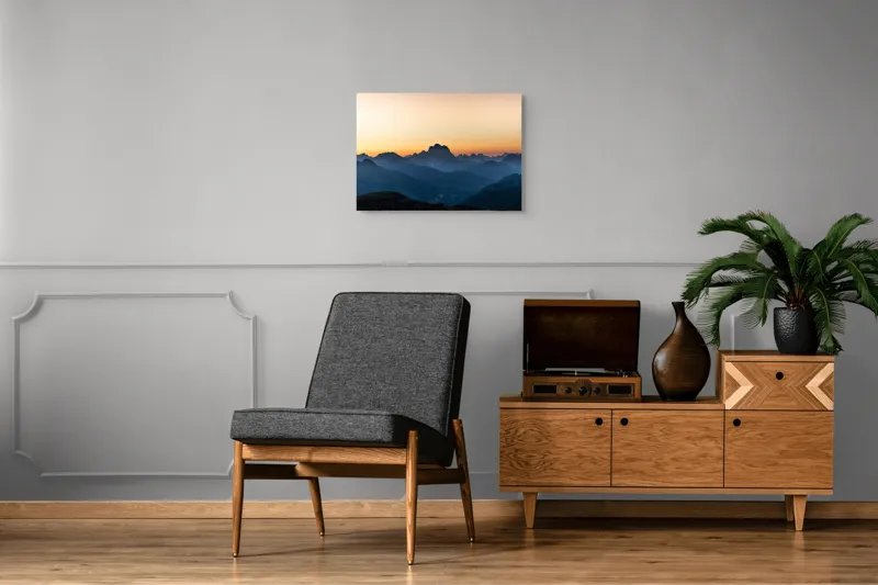 Tablou Canvas, "Munți în lumina răsăritului blând", Apus, Munți, Siluete, Cer, Lumină, Umbre, Peisaj, Natură, 70 x 50 cm – poza 4