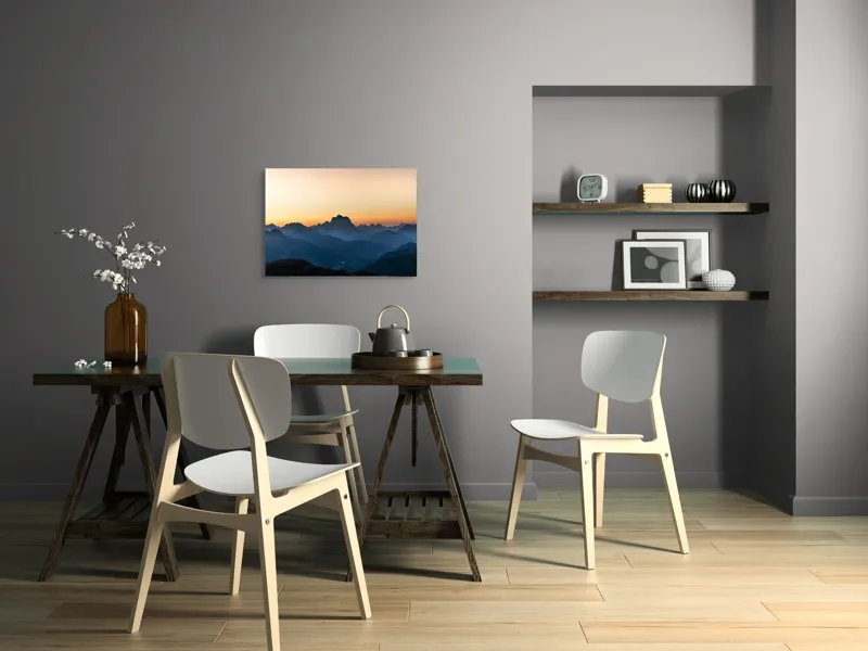 Tablou Canvas, "Munți în lumina răsăritului blând", Apus, Munți, Siluete, Cer, Lumină, Umbre, Peisaj, Natură, 70 x 50 cm – poza 5