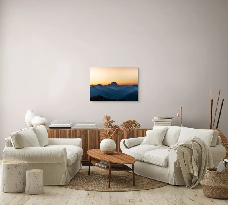 Tablou Canvas, "Munți în lumina răsăritului blând", Apus, Munți, Siluete, Cer, Lumină, Umbre, Peisaj, Natură, 70 x 50 cm – poza 6