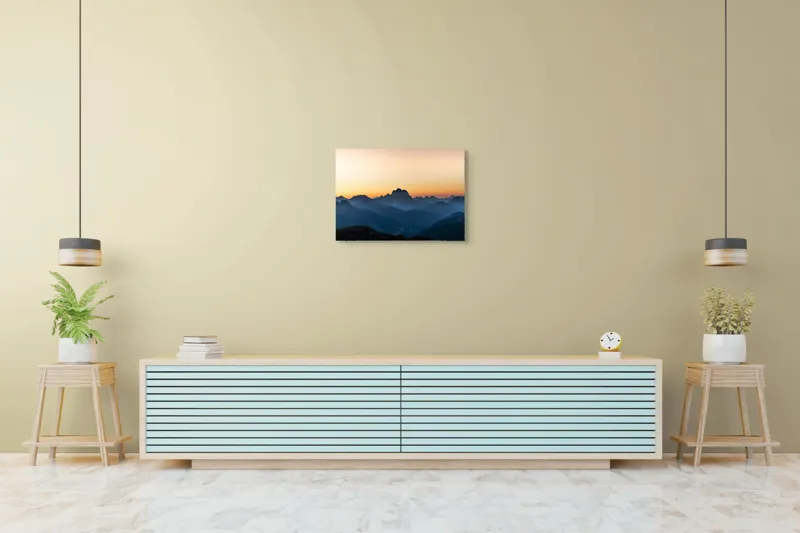 Tablou Canvas, "Munți în lumina răsăritului blând", Apus, Munți, Siluete, Cer, Lumină, Umbre, Peisaj, Natură, 70 x 50 cm – poza 7