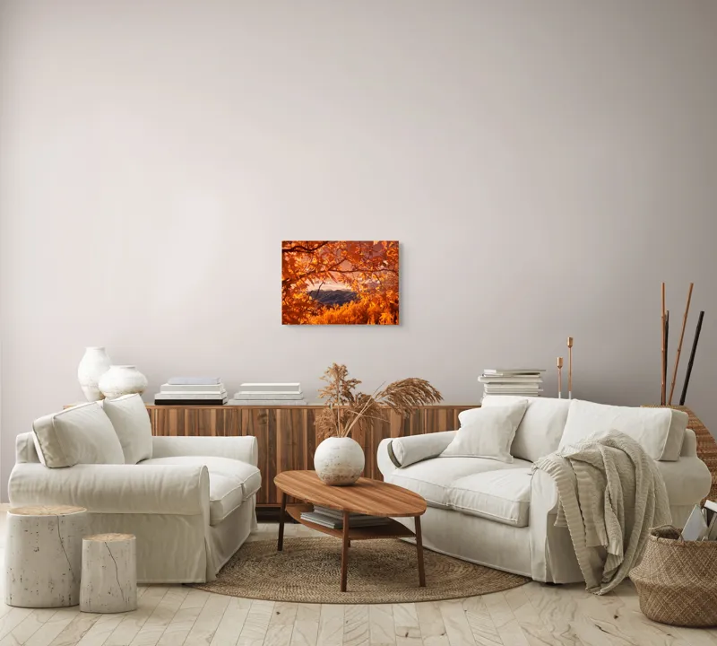 Tablou Canvas, "Peisaj de toamnă transilvăneană
", Frunziș, Munte, Cer, Peisaj, Toamnă, Lumină, Ferigă, Natură, Vibrant, Pădure, 54 x 39 cm – poza 5