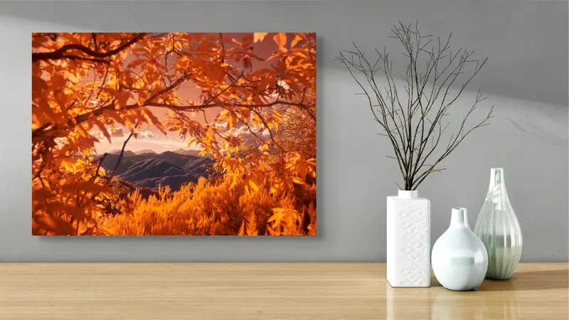 Tablou Canvas, "Peisaj de toamnă transilvăneană
", Frunziș, Munte, Cer, Peisaj, Toamnă, Lumină, Ferigă, Natură, Vibrant, Pădure, 70 x 50 cm – poza 3