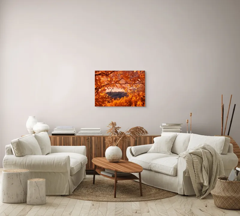 Tablou Canvas, "Peisaj de toamnă transilvăneană
", Frunziș, Munte, Cer, Peisaj, Toamnă, Lumină, Ferigă, Natură, Vibrant, Pădure, 70 x 50 cm – poza 6