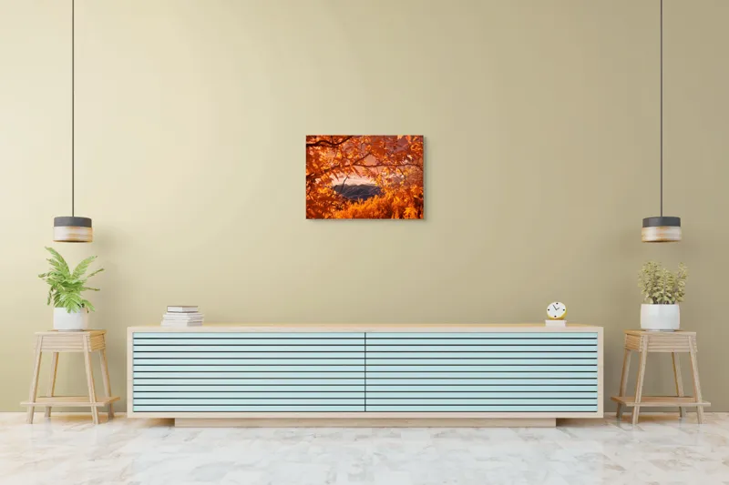 Tablou Canvas, "Peisaj de toamnă transilvăneană
", Frunziș, Munte, Cer, Peisaj, Toamnă, Lumină, Ferigă, Natură, Vibrant, Pădure, 70 x 50 cm – poza 7