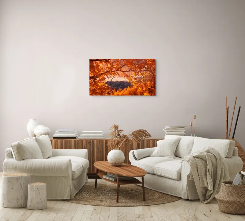 Tablou Canvas, "Peisaj de toamnă transilvăneană
", Frunziș, Munte, Cer, Peisaj, Toamnă, Lumină, Ferigă, Natură, Vibrant, Pădure, 90 x 50 cm – poza 4
