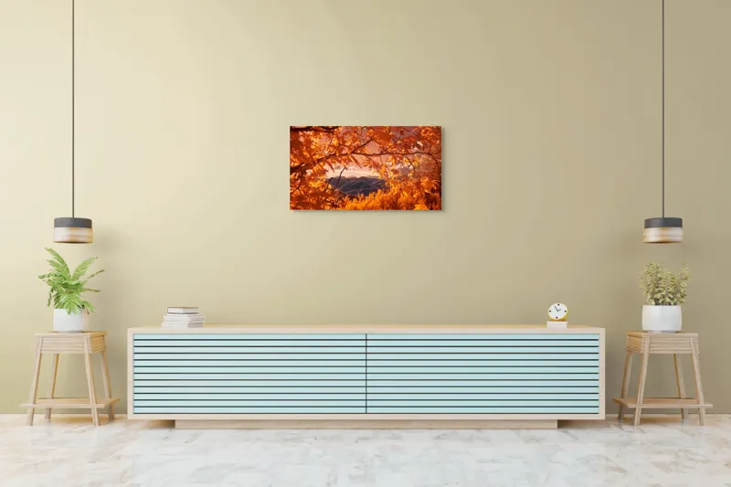 Tablou Canvas, "Peisaj de toamnă transilvăneană
", Frunziș, Munte, Cer, Peisaj, Toamnă, Lumină, Ferigă, Natură, Vibrant, Pădure, 90 x 50 cm – poza 5