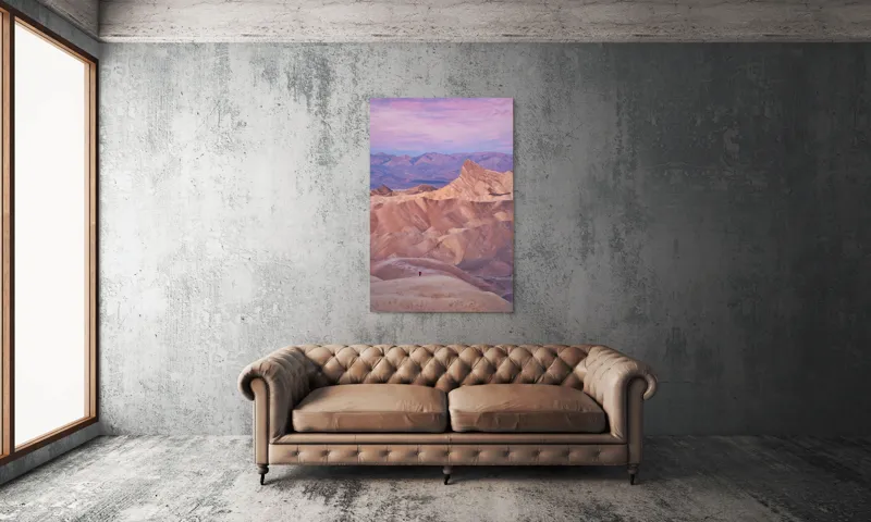Tablou Canvas, "Singurătatea în deșertul rozalie", Roz, Munți, Siluetă, Pământ, Cer, Soare, Relief, Peisaj, Stânci, Vedere., 100 x 150 cm – poza 6