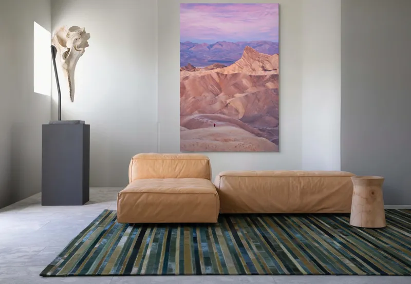 Tablou Canvas, "Singurătatea în deșertul rozalie", Roz, Munți, Siluetă, Pământ, Cer, Soare, Relief, Peisaj, Stânci, Vedere., 100 x 150 cm – poza 7