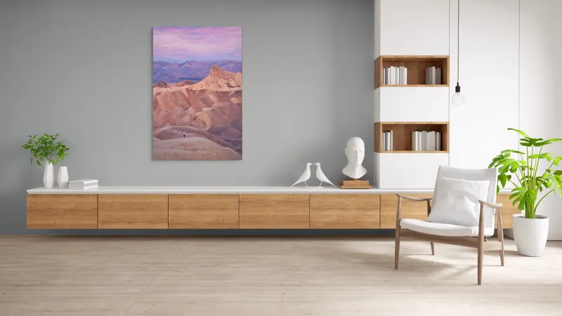 Tablou Canvas, "Singurătatea în deșertul rozalie", Roz, Munți, Siluetă, Pământ, Cer, Soare, Relief, Peisaj, Stânci, Vedere., 100 x 150 cm – poza 8