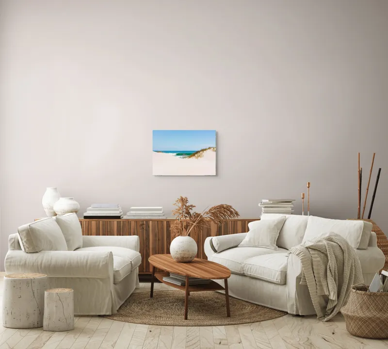 Tablou Canvas, "Dune de nisip și valuri albastre", Nisip, Dune, Ocean, Valuri, Cer, Albastru, Plajă, Natură, 54 x 39 cm – poza 5