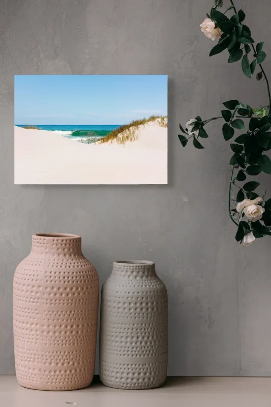 Tablou Canvas, "Dune de nisip și valuri albastre", Nisip, Dune, Ocean, Valuri, Cer, Albastru, Plajă, Natură, 54 x 39 cm – poza 8