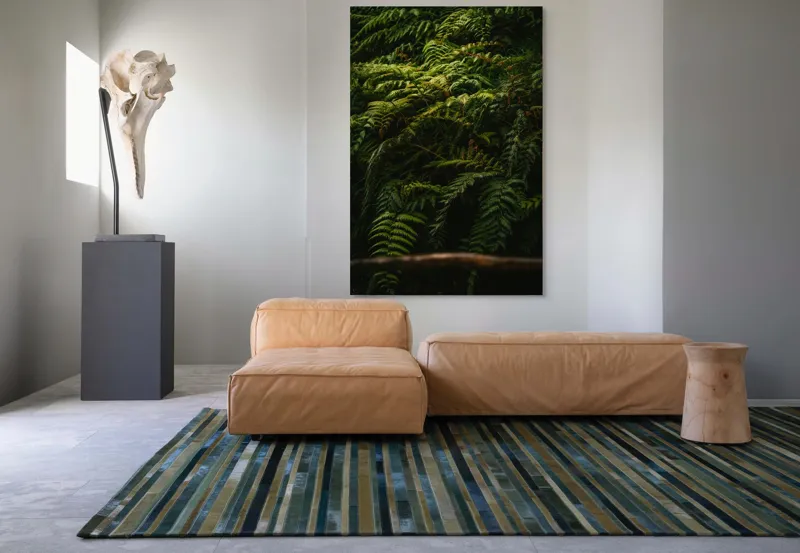 Tablou Canvas, "Frunzișul unei păduri sălbatice", Frunze, Ferigi, Verde, Umbre, Natură, Vegetație, Densitate, Lumină, Frunziș, 100 x 150 cm – poza 7