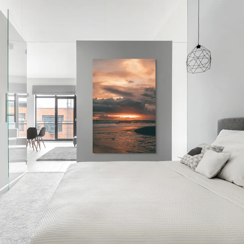 Tablou Canvas, "Apus de soare peste ocean liniștit", Apus, Nori, Valuri, Reflecție, Cer, Ocean, Aur, Întunecat, 100 x 150 cm – poza 5