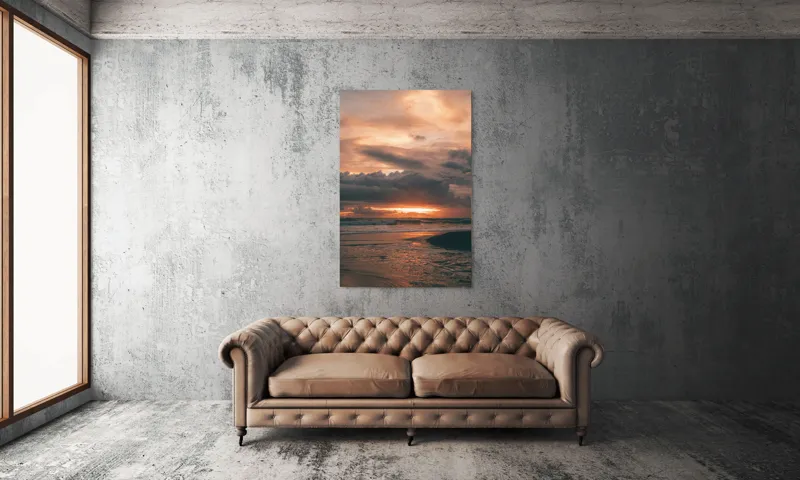 Tablou Canvas, "Apus de soare peste ocean liniștit", Apus, Nori, Valuri, Reflecție, Cer, Ocean, Aur, Întunecat, 100 x 150 cm – poza 6